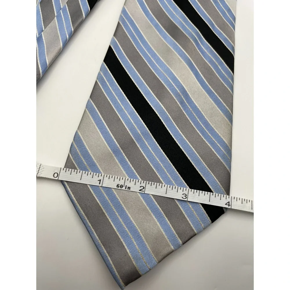 Jones New York Mens Silk Necktie Blue Silver Black Striped Classic Formal Tie